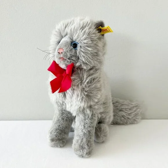 STEIFF Persian Cat Plush Minka Blue Eyes 10” Gray Stuffed Toy Ear Tag W Germany